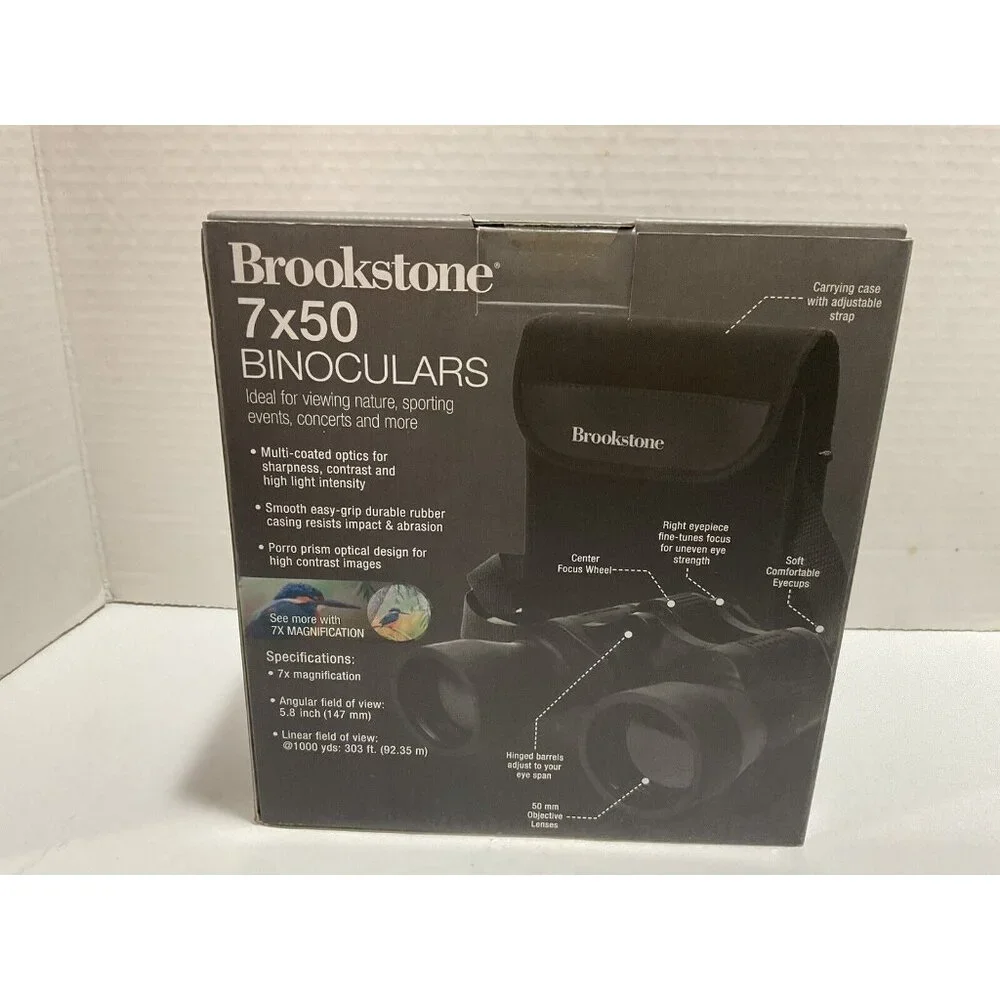 Brookstone 7 x 50 Binoculars w/Carrying Case and Neck Strap NEW FACTORY SEALED